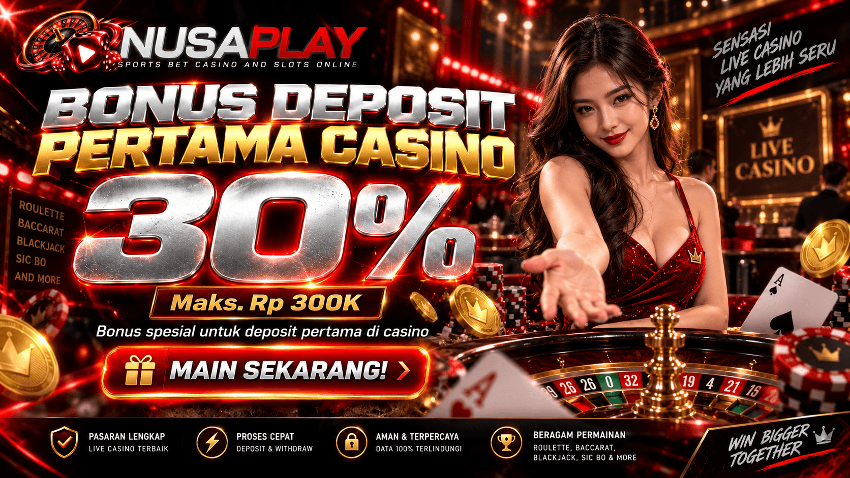 Bonus Deposit Pertama Harian Live Casino 30%